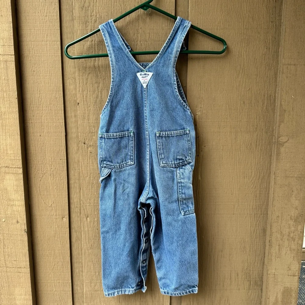 OshKosh Bgosh Vintage Denim Overalls Vestbak Medium Wash Blue Kids 18‎ Months